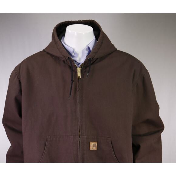 Carhartt Mens J280 DK8 Brown Washed Duck Active Quilt Lined Hooded Jacket 2XL - Picture 3 of 9